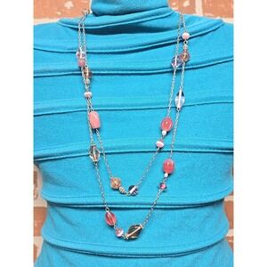 Lia Sophia single Strand Geometric Statement 50 inch Necklace Pink Silver